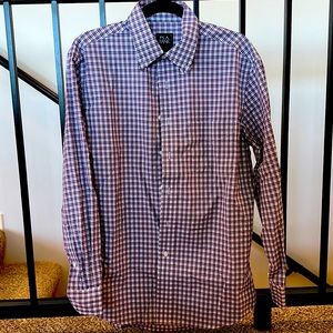 Purple plaid tailored fit traveler button up shirt by Joseph A Bank